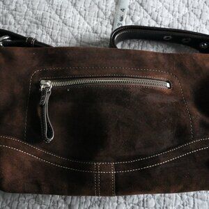 COACH Brown Suede East West Duffel Shoulder Bag F11514
